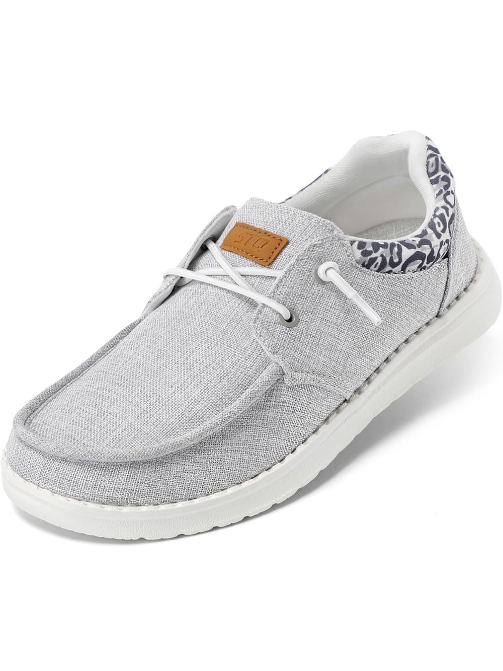 Light Gray Canvas Slip-On Sneaker with Leopard Collar